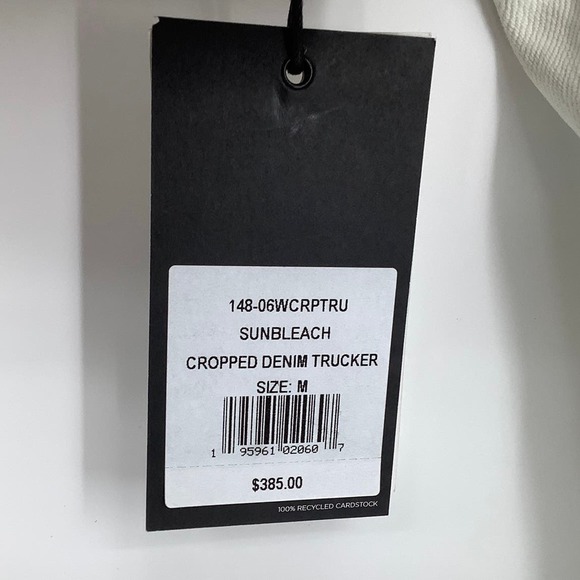 NEW! RE/DONE Size Medium Cropped Denim Trucker Jacket Sunbleach $385 msrp I9-5 - Picture 7 of 9